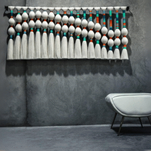 Handmade fiber wall hanging in raw cotton with flowing, sculptural texture – Lagoon Masterpiece