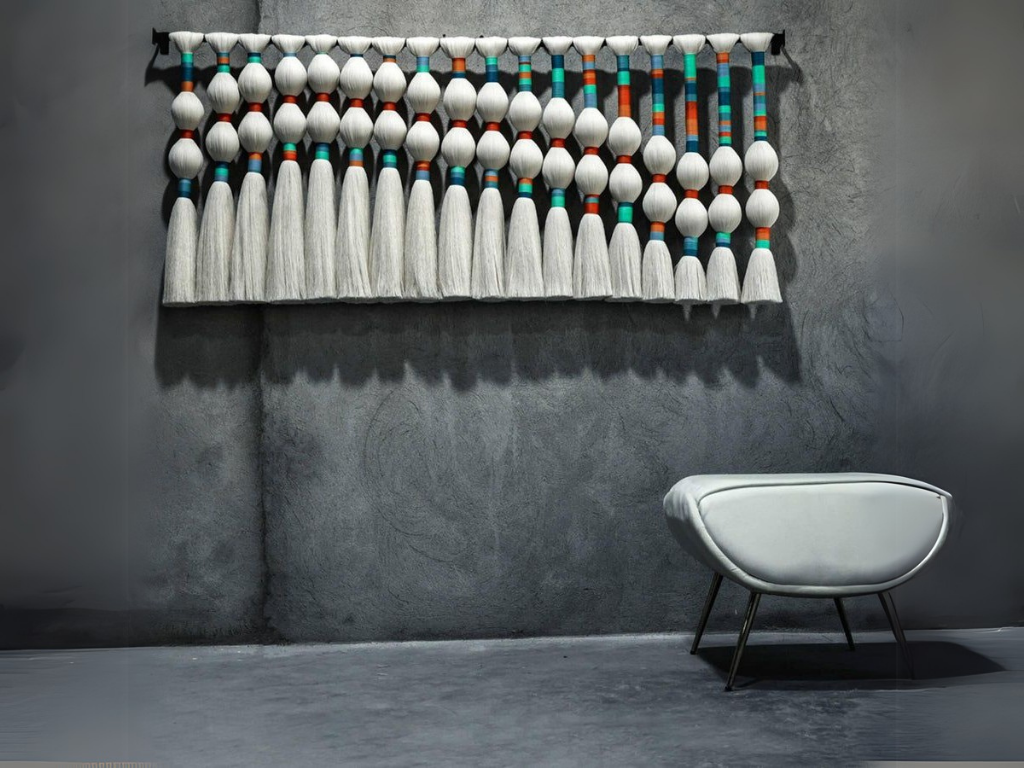 Handmade fiber wall hanging in raw cotton with flowing, sculptural texture – Lagoon Masterpiece